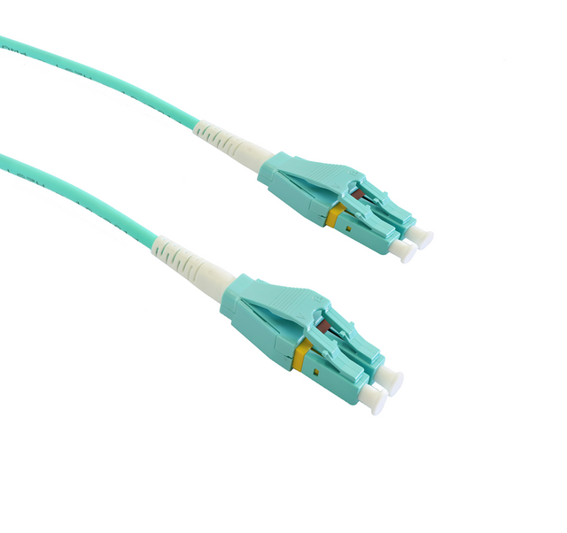 GROVE LC-LC 3M MM OM4 Duplex Uniboot Patch Lead with aqua LSZH jacket, perfect for compact, high-speed fiber optic connections.