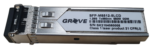 Grove Multimode OM3/OM4 LC SFP Module for media converters, supporting 1.25 Gbps over multimode fibre for high-speed networking.