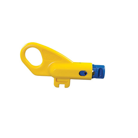 Twisted Pair Radial Stripper for CAT5e, CAT6, and CAT6A cables with adjustable blade depth and 360-degree stripping action for precise cuts.